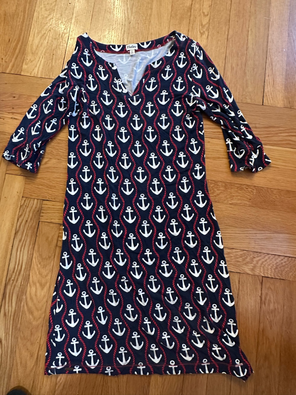Hatley Navy White Anchor Dress with Red Rope Detail Nautical Preppy